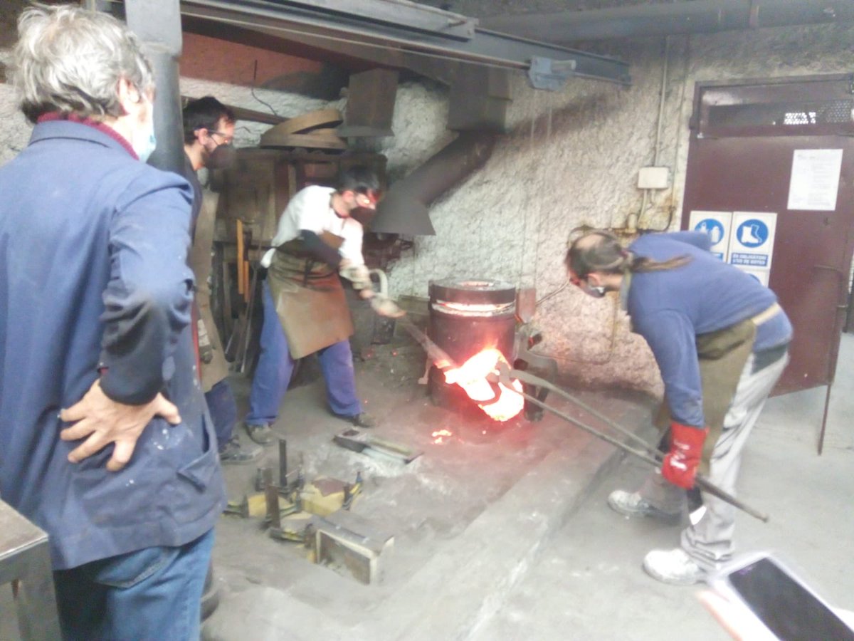LCCCMJ's tweet photo. Students on our ⁦@erasmusplusUK⁩ trip to Vic near Barcelona learnt yet another new skill in the forge ⁦@EartVic⁩ this week. ⁦@lcc_richardlee⁩ ⁦@AodhanLcc⁩ ⁦@CreativeArtsLCC⁩ @leedscitycoll https://t.co/tCHzp97E1b