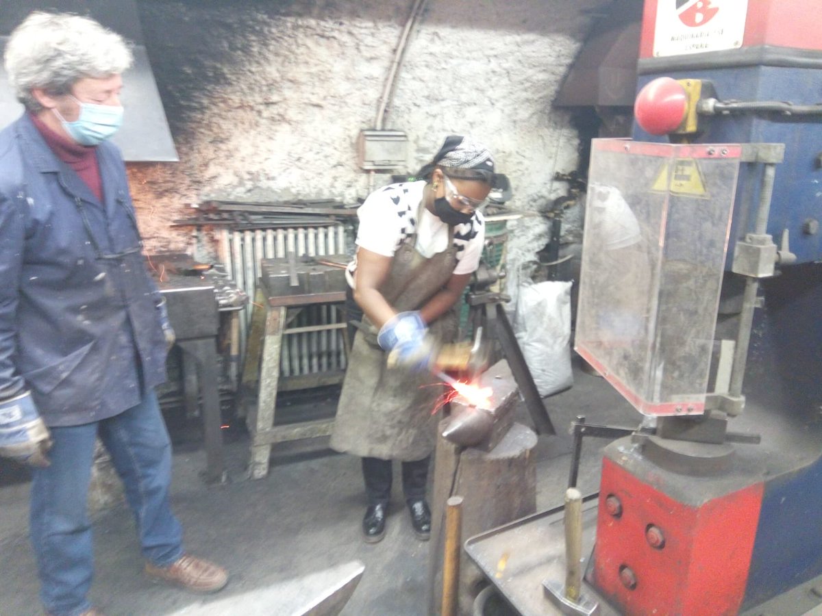 LCCCMJ's tweet photo. Students on our ⁦@erasmusplusUK⁩ trip to Vic near Barcelona learnt yet another new skill in the forge ⁦@EartVic⁩ this week. ⁦@lcc_richardlee⁩ ⁦@AodhanLcc⁩ ⁦@CreativeArtsLCC⁩ @leedscitycoll https://t.co/tCHzp97E1b