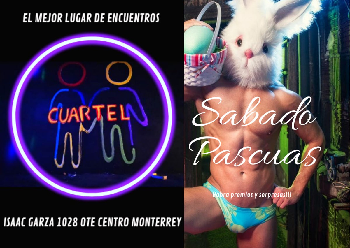 Quieres ganarte una sorpresita?? Ven este Sábado en <a href="/el_cuartel5/">El CUARTEL</a> y entérate de que te vas a ganar 

Estamos en Isaac Garza 1028 entre Diego de Montemayor y Manuel Doblado       Cover $50 por tiempo ilimitado 

<a href="/RegiolandiaMTY/">العقص</a> <a href="/CrRegiolandiaM/">Matt</a> @CruisingRegio2  estamos de 1 pm a 6am