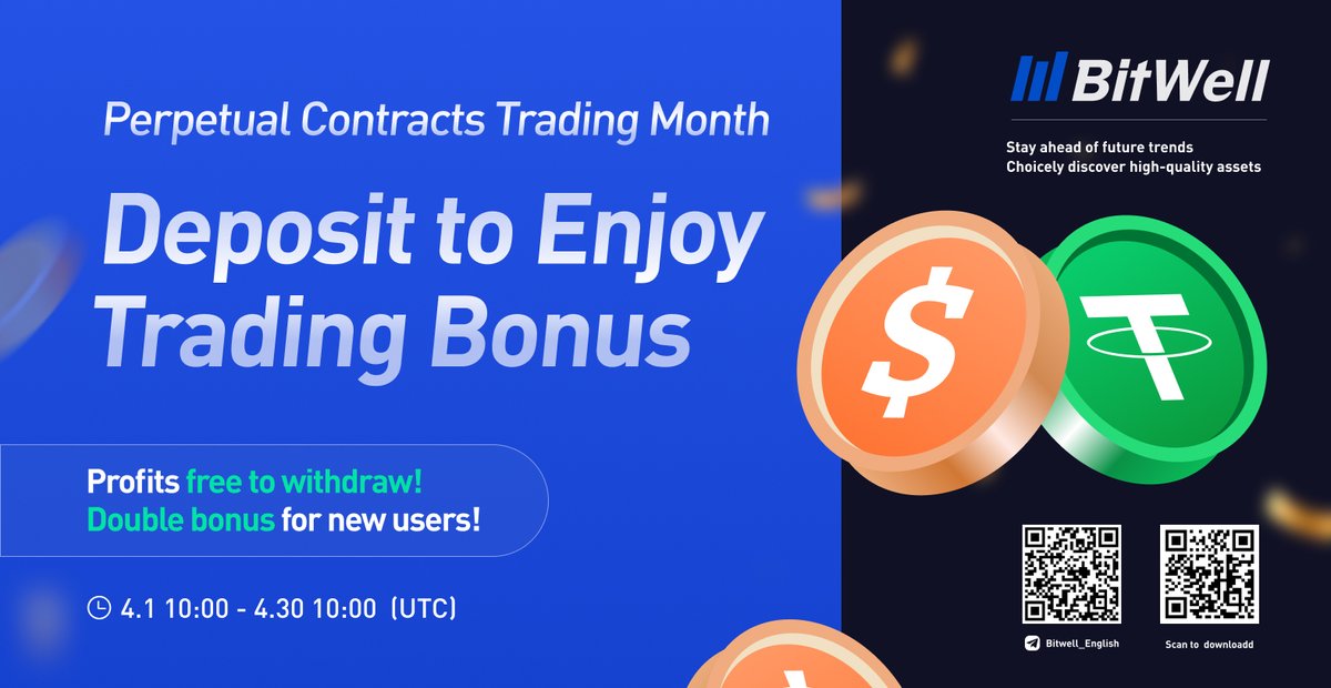 BitwellGlobal's tweet photo. 🙌Hands up! @BitwellGlobal "Perpetual Contracts Trading Month" is live!
📢Deposit now to earn trading bonus!
📆Duration: 01 Apr. 2022 10:00 – 30 Apr. 2022 10:00 UTC time
👉Details: https://t.co/wDgjStJfK1
#EarnWithBitWell #BTC #ETH #Crypto #NFTs #Web3 #altcoinseason https://t.co/IXks0ykeLg