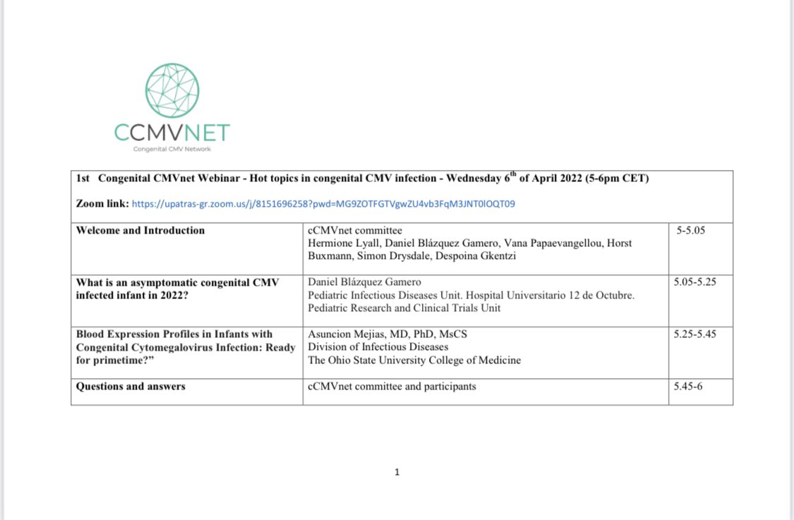 Congenital CMV network. (@ccmvnet) on Twitter photo 6th april. Webinar: Congenital CMV.
Asun Mejías “blood expression profiles in cCMV from <a href="/nationwidekids/">Nationwide Children's Hospital</a>
<a href="/dblazquezgamero/">Dani Blázquez Gamero</a> “Asymptomatic cCMV?” From <a href="/pediatria12/">Pediatria12deoctubre</a> <a href="/seipweb/">SEIP</a> <a href="/ESPIDsociety/">ESPIDSociety</a> <a href="/INOPSU1/">INOPSU</a> <a href="/rediccmv/">REDICCMV</a> <a href="/familiascmv/">FamiliasCMV</a> 6th april. Webinar: Congenital CMV.
Asun Mejías “blood expression profiles in cCMV from <a href="/nationwidekids/">Nationwide Children's Hospital</a>
<a href="/dblazquezgamero/">Dani Blázquez Gamero</a> “Asymptomatic cCMV?” From <a href="/pediatria12/">Pediatria12deoctubre</a> <a href="/seipweb/">SEIP</a> <a href="/ESPIDsociety/">ESPIDSociety</a> <a href="/INOPSU1/">INOPSU</a> <a href="/rediccmv/">REDICCMV</a> <a href="/familiascmv/">FamiliasCMV</a>
