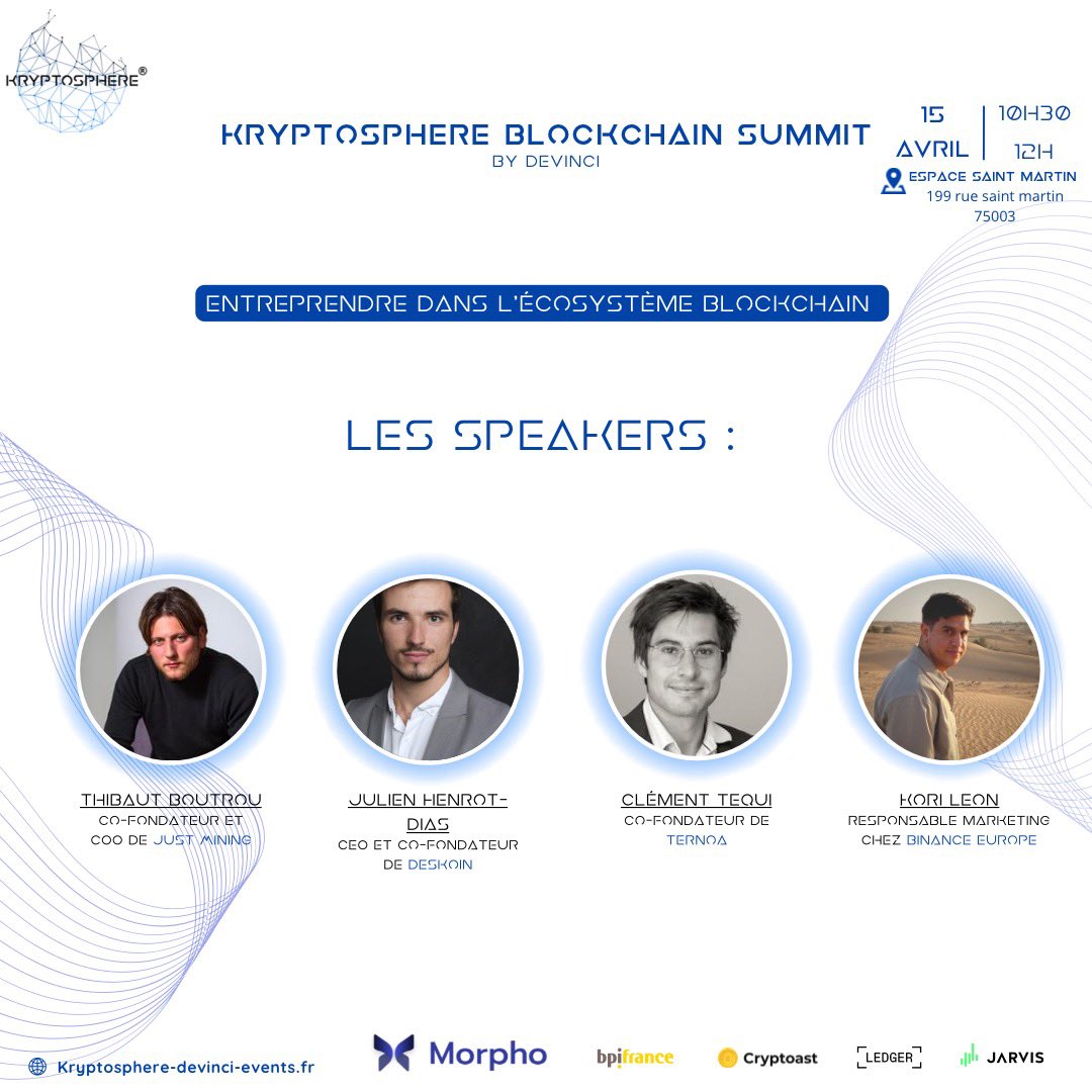 Meria_Finance's tweet photo. Venez rencontrer nos équipes au #KryptosphereBlockchainSummit by DeVinci le 15 avril à Paris 🚀

Gagnez 2 places pour l'évènement. 
Pour participer : 
🔸 Suivre @KryptoSphere_ &amp; @JustMiningFr 
🔸 Like + RT 

TAS le 08/04 à midi 🍀

Programme complet : https://t.co/sNFDWap8HF https://t.co/Awyu18hYfe