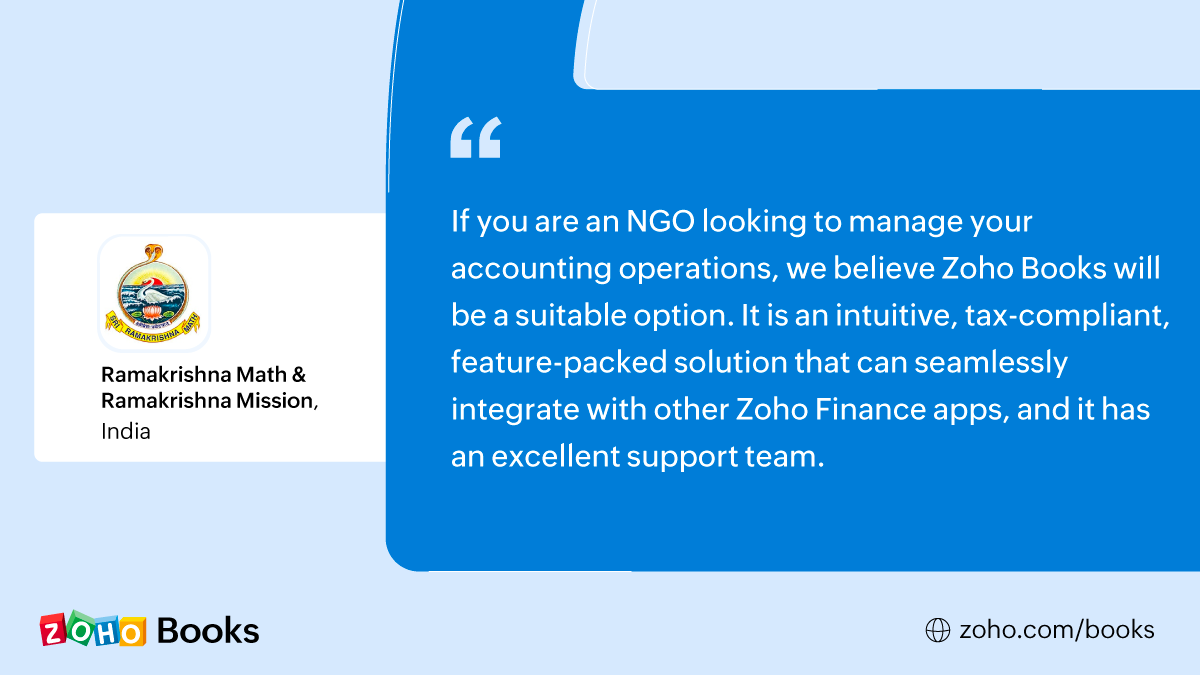 ZohoBooks's tweet photo. With the motto of “For one’s own salvation and for the welfare of the world,” @ramakrishnamath has been engaging in humanitarian and social service activities around the globe for more than a century. Here is why this #NGO trusts #ZohoBooks.
#CustomerTalk https://t.co/TLjXMwUqdG