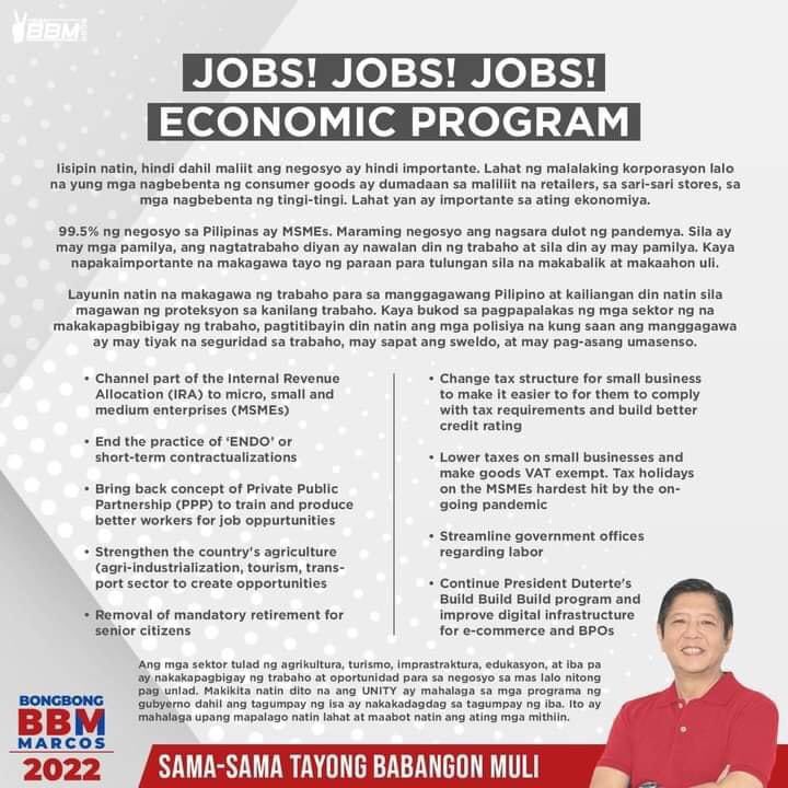AmZyrus's tweet photo. Platforms ni Apo @bongbongmarcos BBM as President! ❤️✌🏼
✅ Job Creation
✅ Healthcare
✅ Agriculture
✅ Tourism
✅ Infrastracture
✅ Education https://t.co/yw7TEM3vIA