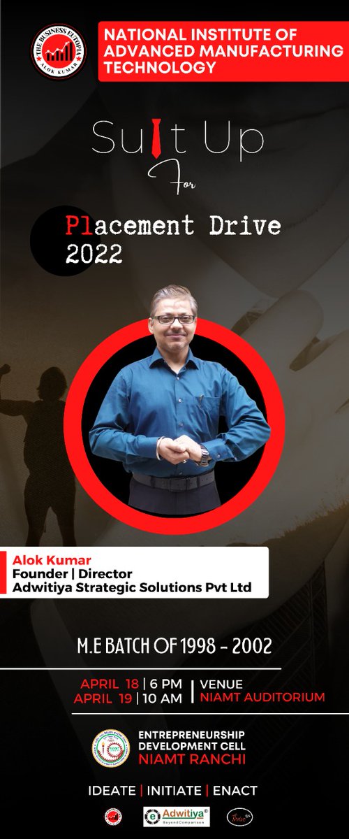 nifftaa's tweet photo. How about understanding the concepts of Entrepreneurship and Job Placements before you graduate?Being an Entrepreneur and an individual who has worked with a large number of MNCs, @BusinessByAlok (ME-02)  has Himalayan expertise in the field. So, fly up to the Zenith and SUIT UP https://t.co/ifAWhw33zm