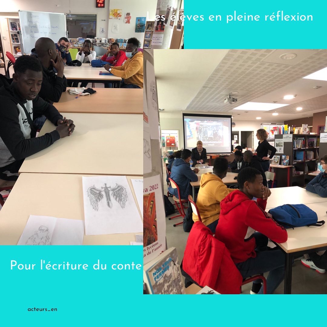 ActeursEn's tweet photo. Écriture et illustration d’un conte en UPE2A Lycée avec l’aide de la professeure documentaliste.
#upe2a #cappei #inclusion #professeurs #perdir #cpe #ienash #inshea #ecole #college #lycee #conte #apprendrelefrançais #igésr https://t.co/Si0PF7ak01