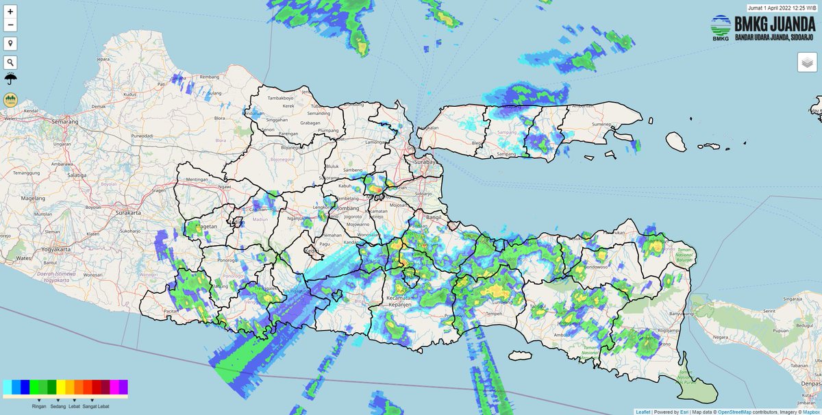 infobmkgjuanda's tweet photo. UPDATE SIANG
Siang ini terpantau beberapa wilayah di #jawatimur bagian Selatan sperti #Pacitan, #Trenggalek #KotaMalang, #KabMalang, #KotaBatu, #Lumajang, #KabProbolinggo, #Jember, #Bondowoso, dan #Banyuwangi sudah diguyur hujan ringan-sedang dan disertai petir
Stay safe guys... https://t.co/sCh1ea6lCx