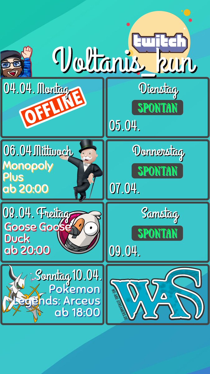 Mal den Streamplan für die nächste Woche ^^ ich würde mich freuen viele von euch zu sehen und ne lustige Zeit mit euch zu verbringen ;P 

twitch.tv/voltanis_kun 
#Streaming #twitch #wearestreamers #voltanis_kun