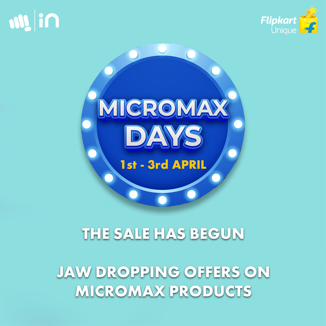Micromax__India's tweet photo. We are back with #MicromaxDays for you. Get your favorite IN smartphones at unbelievable prices on @Flipkart till 3rd April 2022.
Know more: https://t.co/b26zzn6QE2
#INForINdia #INdiaKeLiye #Offer https://t.co/G6YgevILi0