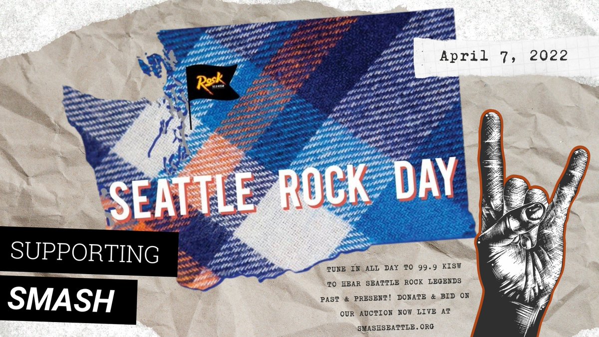 smash_access's tweet photo. April 7th is Seattle Rock Day presented by @999KISW  supporting SMASH! Tune in all day as 99.9 KISW reflects on the legendary northwest music scene and support SMASH by donating or bidding in our online auction now live until 5:00pm April 7th! 

https://t.co/zXODNj51js https://t.co/LIsTtJzk78