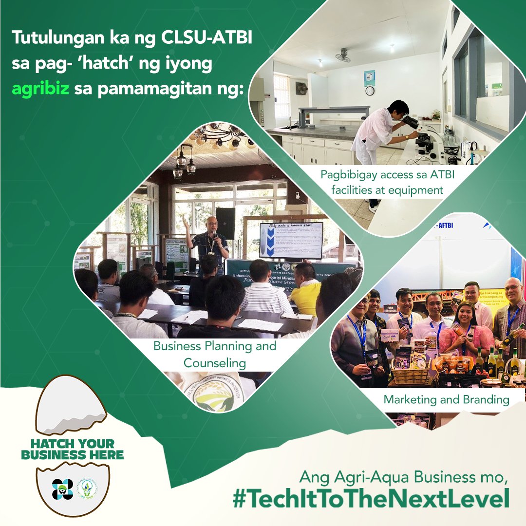 atbi_pcaarrd's tweet photo. Hey, Agripreneurs! Ready na ba kayo to #TechItToTheNextLevel with ATBI? Lapit na sa CLSU-ATBI.
Ang Central Luzon State University ATBI ay kilala bilang isang go-between facility ng technology sources at entrepreneurs.
Tara, Let’s #HatchYourBizWithCLSUATBI na!
#ATBI #PCAARRD https://t.co/RmmsiPqDX8