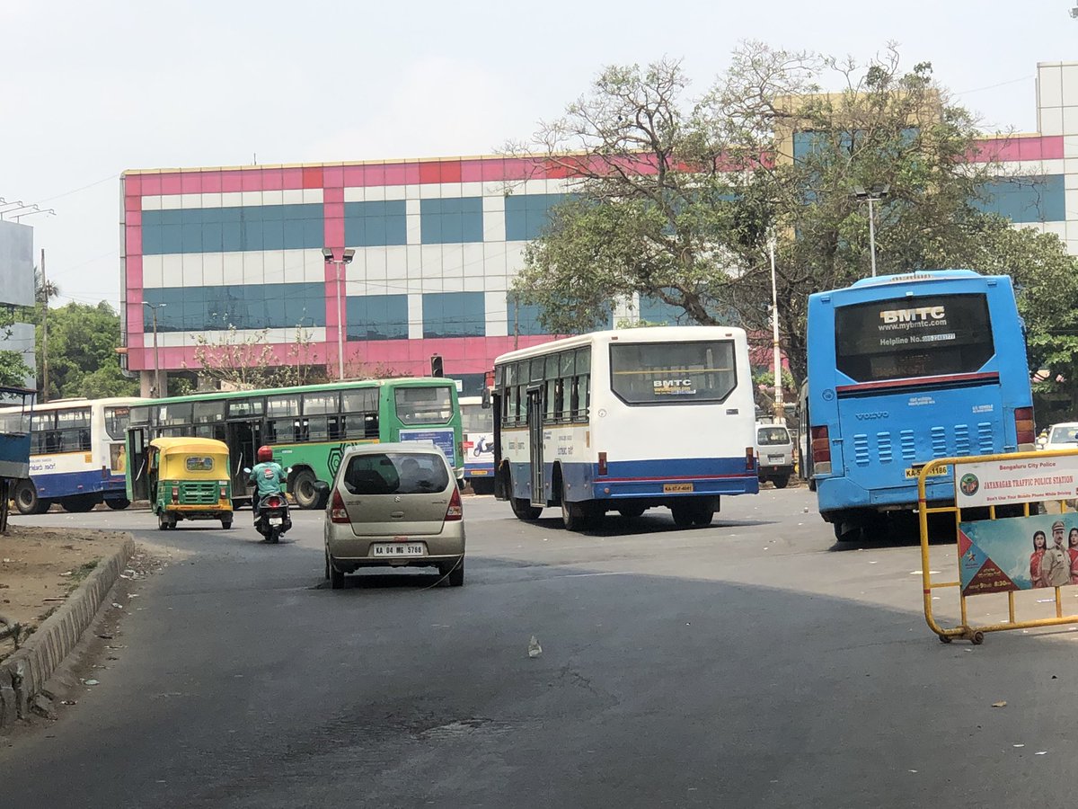 riarakshit's tweet photo. @blrcitytraffic @JnagarTr @bsktrfps Waiting for some action …this is how buses are parked in the morning! Looks like they own the entire road! These are parked buses n they are without drivers! https://t.co/501LoGMgKh