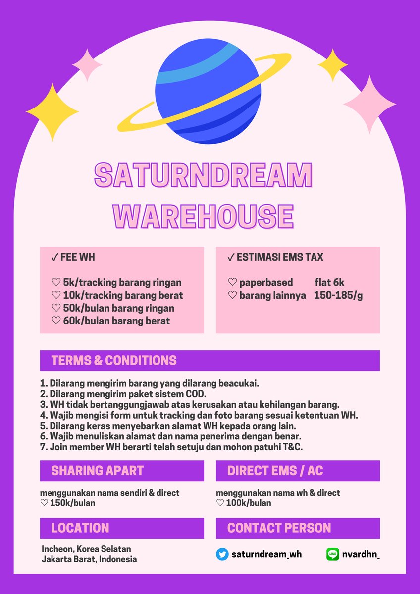 Saturndream_wh's tweet photo. 📢 FIRSTHAND WH KOREA 📢

hallo! untuk kamu yang lagi bingung cari wh korea sharing ems/sharing apart/direct ke alamat kamu bisa banget coba pake wh kami🥰

✅ unlimited tracking
✅ pengiriman 2 minggu sekali

dm for more info🤩

t. wtb need butuh wh kr ems air cargo trusted https://t.co/d7hrJxgvhq