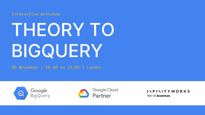 Interested in what's possible with cloud-built analytics? Register for Theory to BigQuery Workshop, a free 2-hour in-person event at Google offices, London. During this event you’ll work with Google tech &amp; learn how to make your organisation data-driven. accntu.re/3cwzVEk