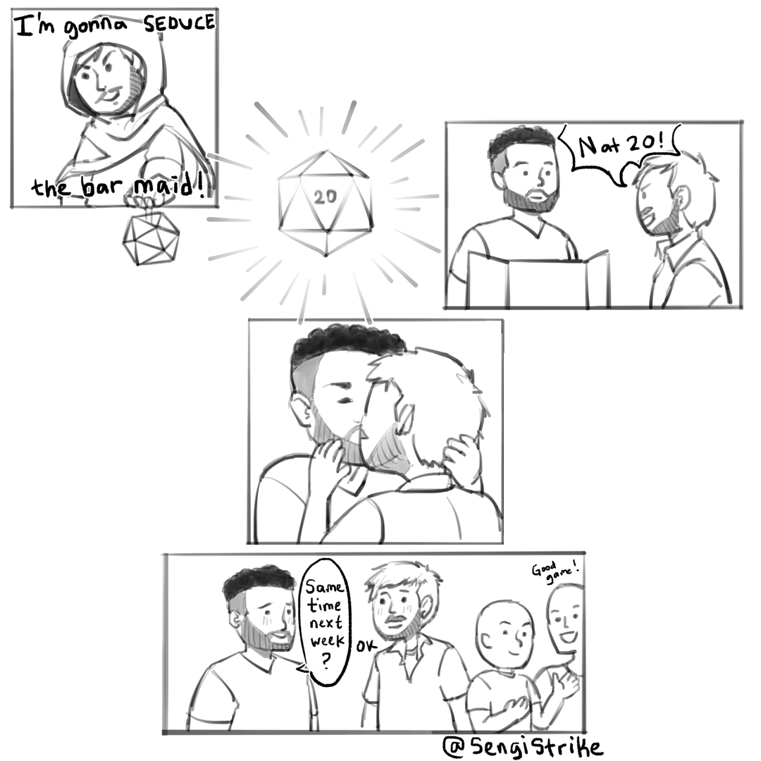 SyndicateMisfit's tweet photo. Being Seduced in DnD. Art by @SengiStrike 

#dnd #funny #art #comics https://t.co/dByTPP46CO