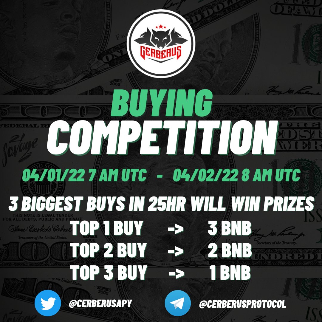 CerberusAPY's tweet photo. 🚀 COMPETITIONS ARE HERE AGAIN 🚀

CHOOSE SUITABLE FOR YOU

INFO @ TELEGRAM https://t.co/FB2CTJSoJt