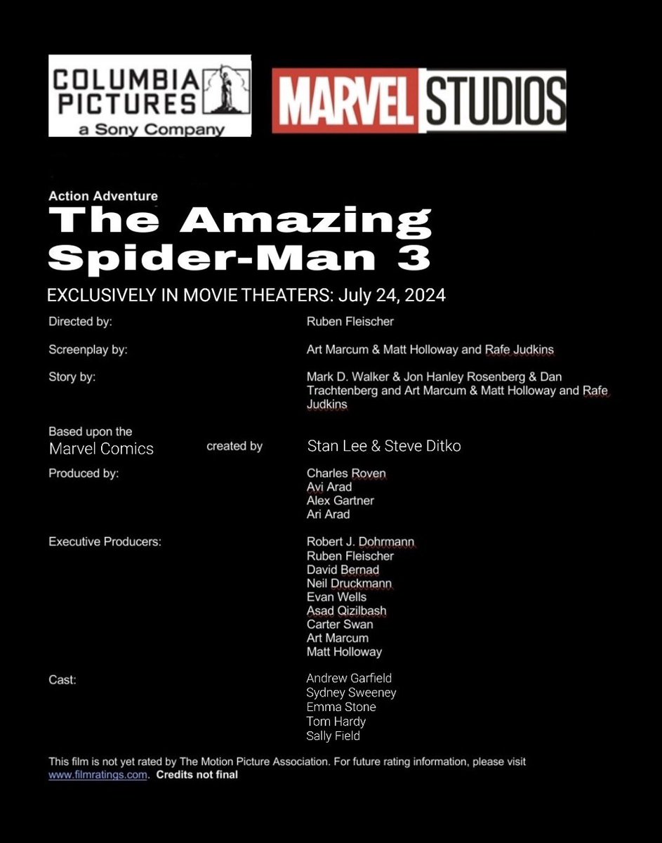 SpideyNewsFR's tweet photo. OFFICIEL !

The Amazing Spider-Man 3 sortira le 24 Juillet 2024 ! 🤩

Via @Chatterboxfilm https://t.co/Hyh3QMdCQ9