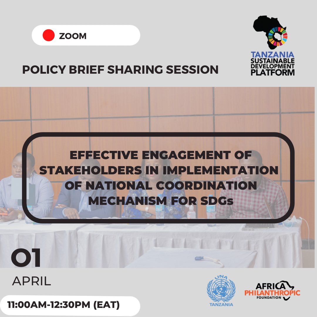 UrioJudith's tweet photo. IT'S TODAY!

Dear stakeholder do you know how the National Coordination Mechanism for SDGs looks like?

There's 2:30hrs to start our zoom session on effective engagement of multistakeholders in implementation of national mechanism for SDGs.

Join through https://t.co/x0Q5zSbEnb https://t.co/Kq3q7janre
