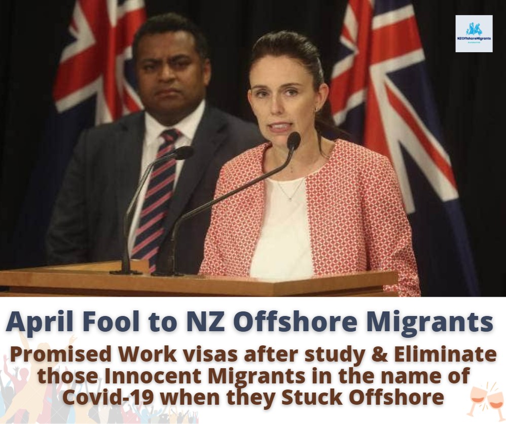 LetusbacktoNZ's tweet photo. 💥April Fools to NZ Offshore Migrants by NZ PM @jacindaardern &amp; Immi. Minister @KrisinMana

Migrants are stuck offshore for 24 Months, and their visas are wasted due to the world's longest border restriction for Offshore Migrants only #Shame

#extendvisas
#Covid_19 #AprilFoolsDay https://t.co/1iWTCPLgv8