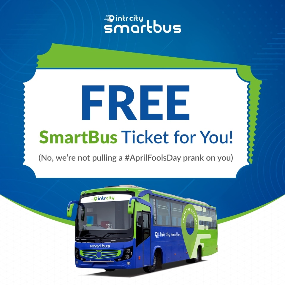 IntrCity's tweet photo. Simply refer the IntrCity SmartBus app to a friend, and both of you will get SmartBus tickets for free!
#IntrCity #RailYatri #SmartBus #AprilFoolsDay #ReferAndEarn #FreeRides #EnjoyTheUpgrade https://t.co/Uh06NOvDII