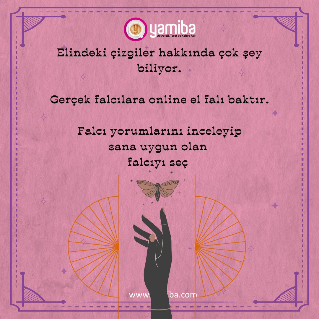 Yamiba_com's tweet photo. Elinizde yer alan çizgilerin ve şekillerin birden fazla şey ifade ediyor olması bir yana, uzman yorumcularımıza baktıracağınız el falı ile geleceğiniz hakkında öğrenmek isteyeceğiniz her şey Yamiba’da seni bekliyor. 💫

#Yamiba #Yamibacom

#Tarot #TarotKartı #Fal #KişiyeÖzelFal https://t.co/0fLYGCRHTE