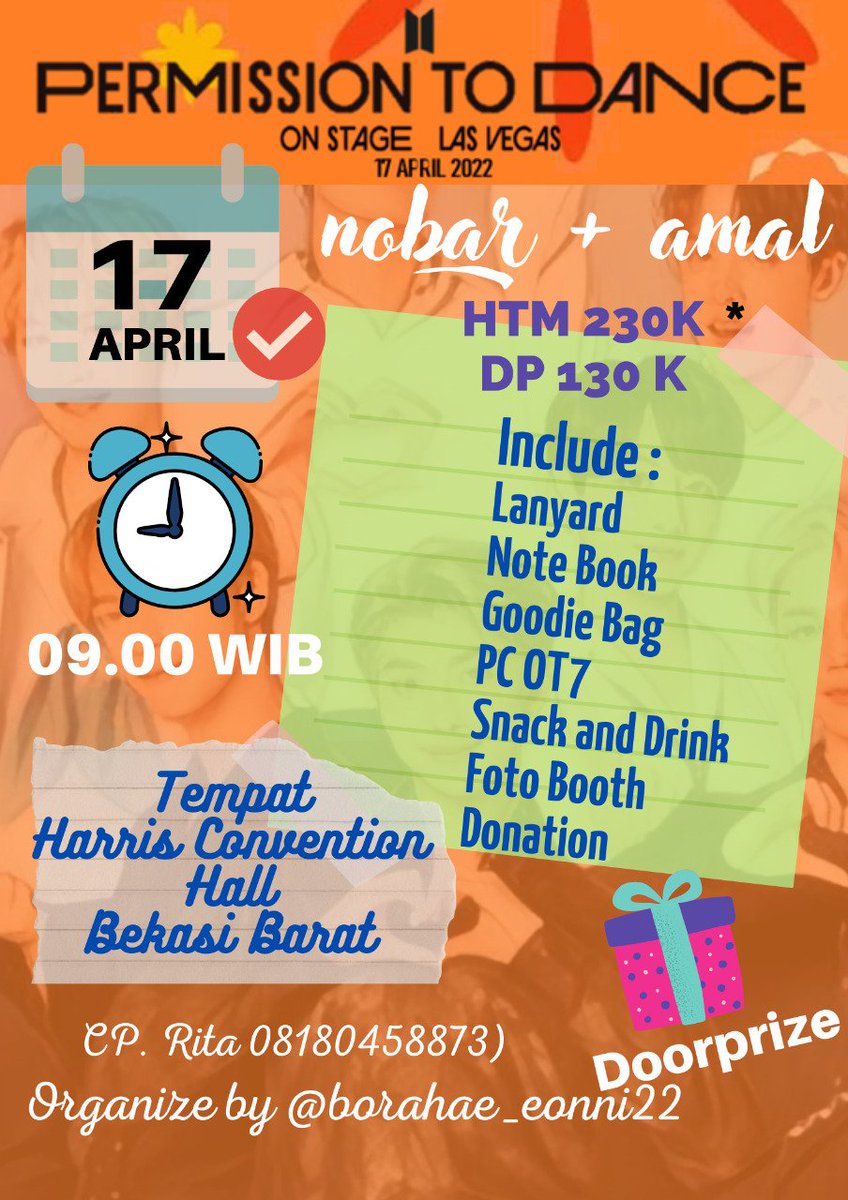 ryfana288's tweet photo. NOBAR + AMAL BTS PTD LAS VEGAS
Organize by @borahae_eonni22

Convention Hall Harris Bekasi
Minggu, 17 April 2022
Pkl 09.00 – selesai

HTM : 230k
DP 130k 

Benefit :
1. layar besar
2.Fankit
3.Snack and Drink
4.Foto Booth
8.Doorprize  https://t.co/mcpzweypeV
#PTD_ON_STAGE_LV https://t.co/TTcJ5j0hux