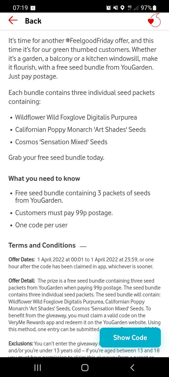 roxydinnis's tweet photo. .@VodafoneUK I was excited to get my seeds from You Garden for 99p, but when I go to order them, postage is £6.99, is this false advertising or a mix up by You Garden? https://t.co/ZNBhnfyDIw