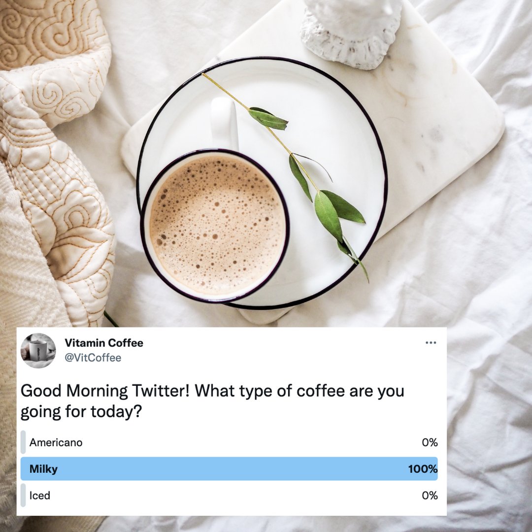 VitCoffee's tweet image. Twitter has spoken! What's your go to Coffee in the morning? ☕️ 

vitamincoffee.co.uk⁠
⁠
#vitamincoffee #vitamin #coffee #coffeelover #coffeeaddict #coffeeneeded #coffeebreak #coffeeblogger #londoncoffee #cafe #coffeeshop #healthydrink #exercise #fitness #healthy