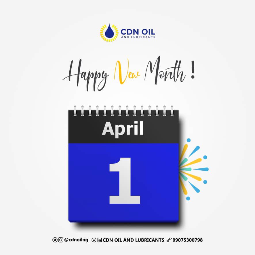 CDNOilNG's tweet photo. Happy New Month! Welcome to April.
.
.
.
#cdnoilandlubricants #cdnoilng #cdnoil #cdnoilandgas #nigeria #lagos #abuja #Newmonth #happynewmonth #april #april2022 https://t.co/qf0XJMifpo