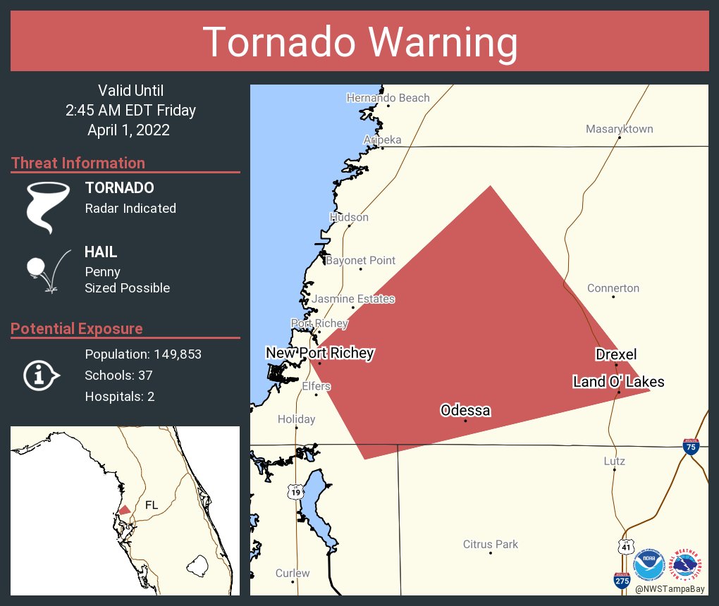NWS Tornado on Twitter "Tornado Warning including Land O' Lakes FL