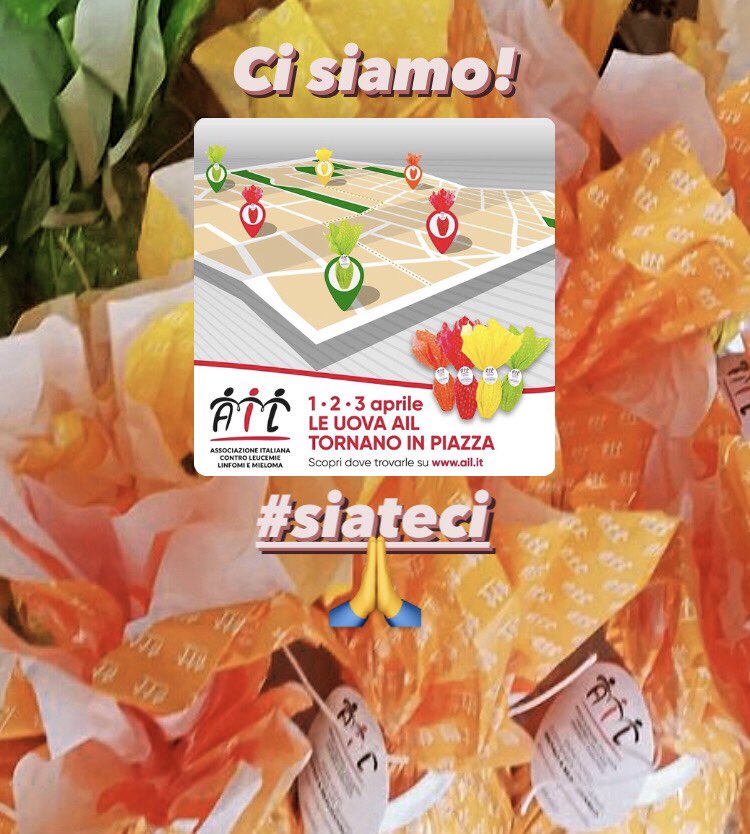 AilSien's tweet photo. Da oggi cerca le #uovaAil in tutte le piazze, noi ci siamo!
@AIL_Onlus #maipiusognispezzati https://t.co/7lNjqYXHrQ