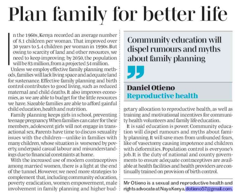 NAYAKenya's tweet photo. Life is better with contraception, writes NAYA Kenya's @danielllotieno in today's @NationAfrica
#NAYAVoices #FP4ALL @FP2030Global https://t.co/y2a3BhtqTZ