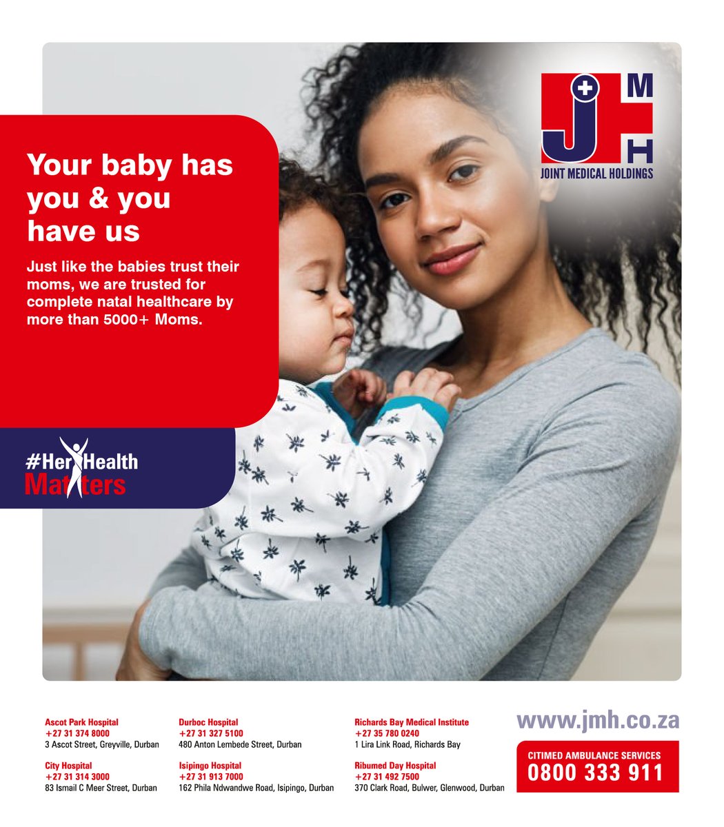 You've planned to bring the tiniest bundle of joy to the world. Similarly, JMH has planned to provide you with the best natal healthcare facilities.

For more information, visit: - jmh.co.za

#HerHealthMatters #JMH #JointMedicalHoldings #Strongwomen #Healthcare