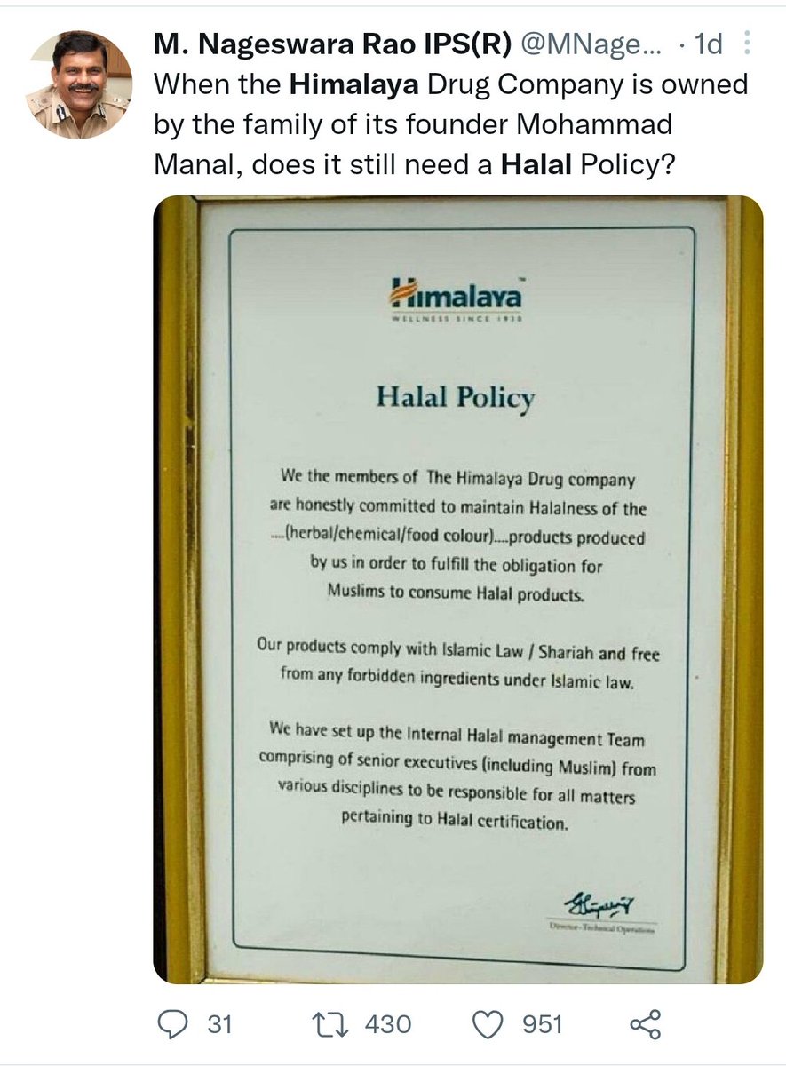 Several RW Politicians and RW trolls have been trending #BoycottHimalaya by sharing Himalaya's Halal certificate. Just because Himalaya is owned by a Muslim. BTW 9 out of 10 in Himalaya leadership team of Himalaya are Hindus. THREAD on their hypocrisy and Muslim Hate 👇👇