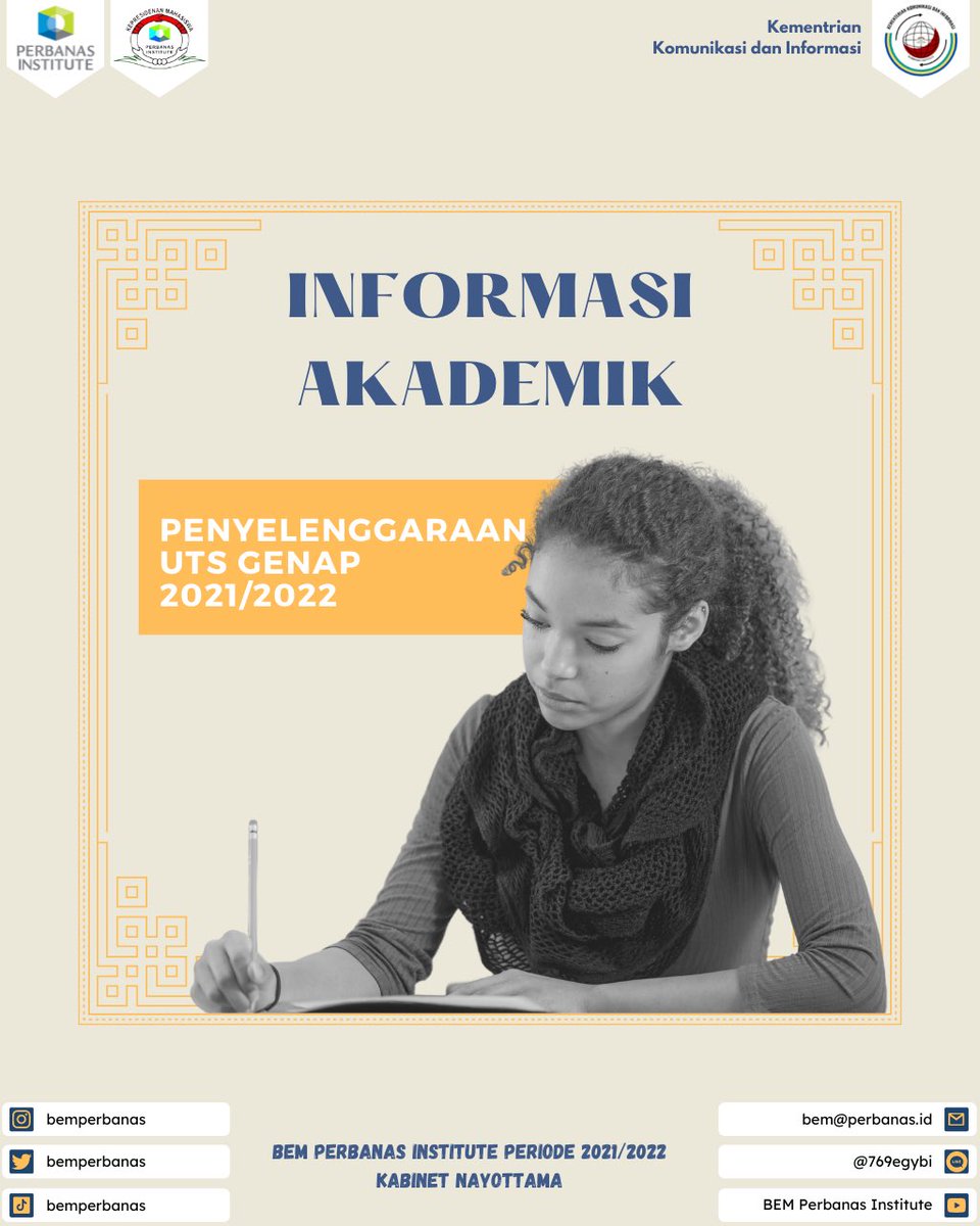 bemperbanas's tweet photo. [ INFORMASI AKADEMIK ]

Penyelenggaraan Ujian Tengah Semester (UTS) Genap 2021/2022 https://t.co/ankm2QkPZ6