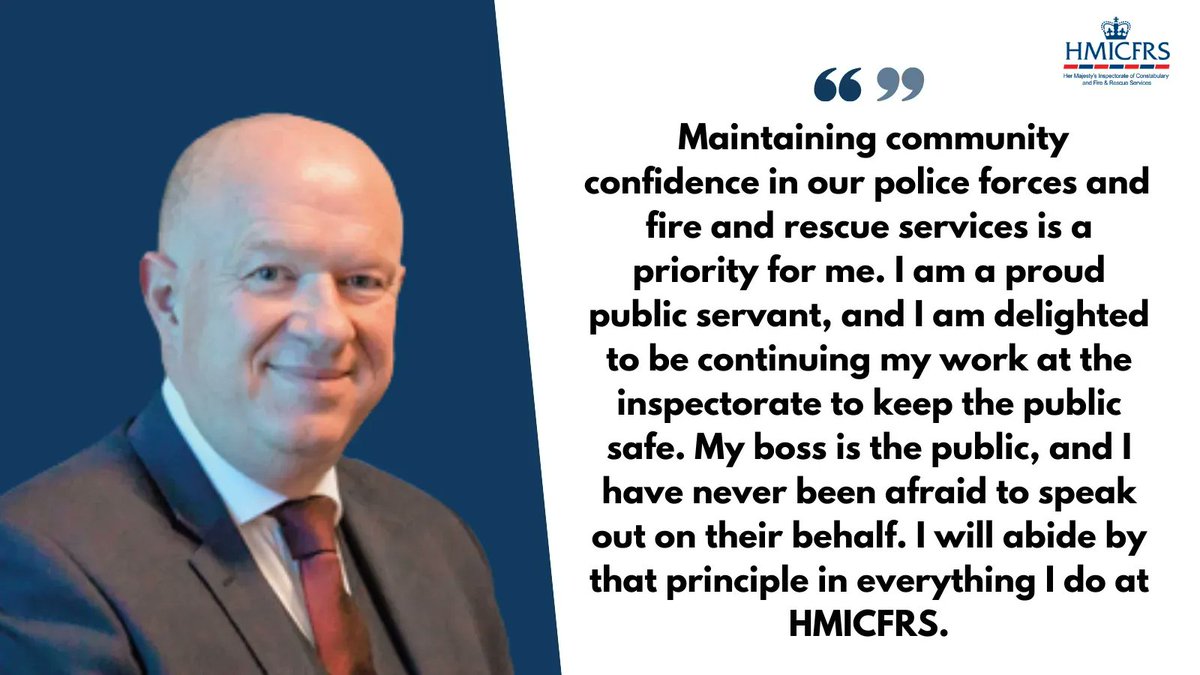We are delighted that @AndyCookeHMCI has been appointed as Her Majesty’s Chief Inspector of Constabulary and Fire &amp; Rescue Services.
 
You can read more about Andy here: buff.ly/38lKUSx