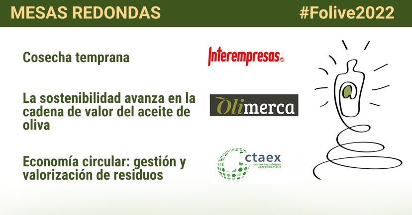 🫒 ¡Ya queda menos de una semana para que empiece #Folive2022! Te recordamos las mesas redondas que van a tener lugar durante nuestro congreso online sobre #aceitedeoliva. ¡Echa un vistazo! 👇