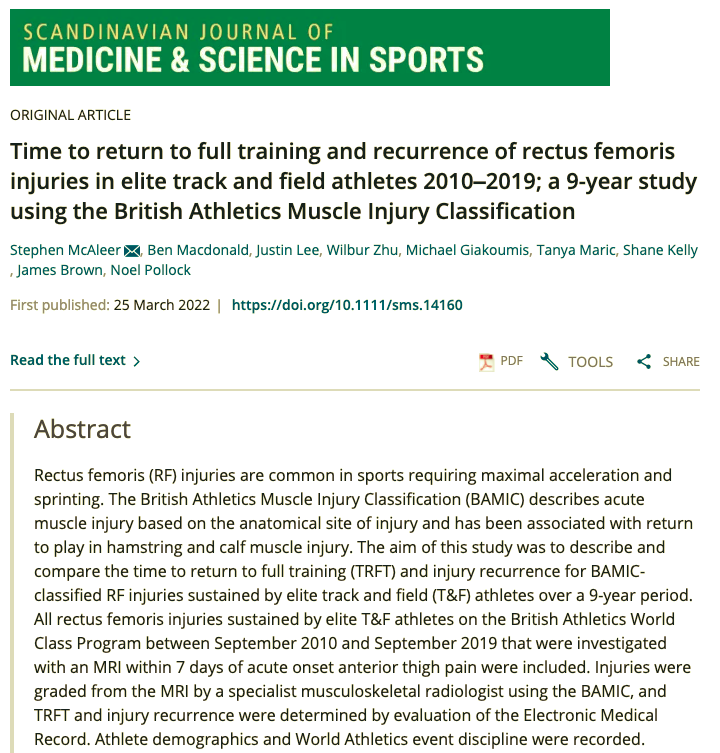 1/2 Delighted to have our paper accepted this week on rectus femoris injuries in elite track and field athletes with the Scandinavian Journal of Medicine &amp; Science in Sports #SJMSS.

Full text link below:
onlinelibrary.wiley.com/share/author/E…

#muscleinjuries #sportsmed #radiology