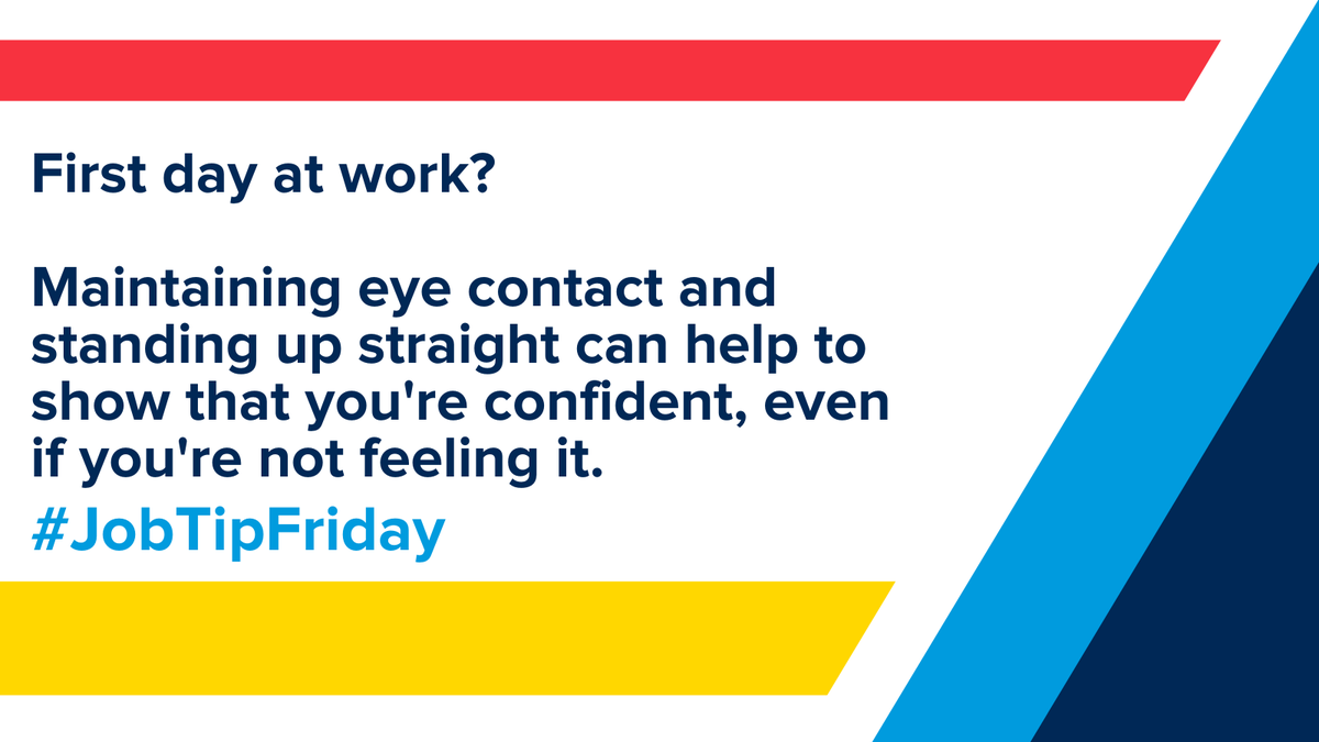 GC_Employment's tweet photo. The first day in a new job can often be daunting. Your body language can help on the first day by standing up straight and maintaining eye contact can help to make you look more confident! #JobTipFriday https://t.co/qLKVRtqcdA