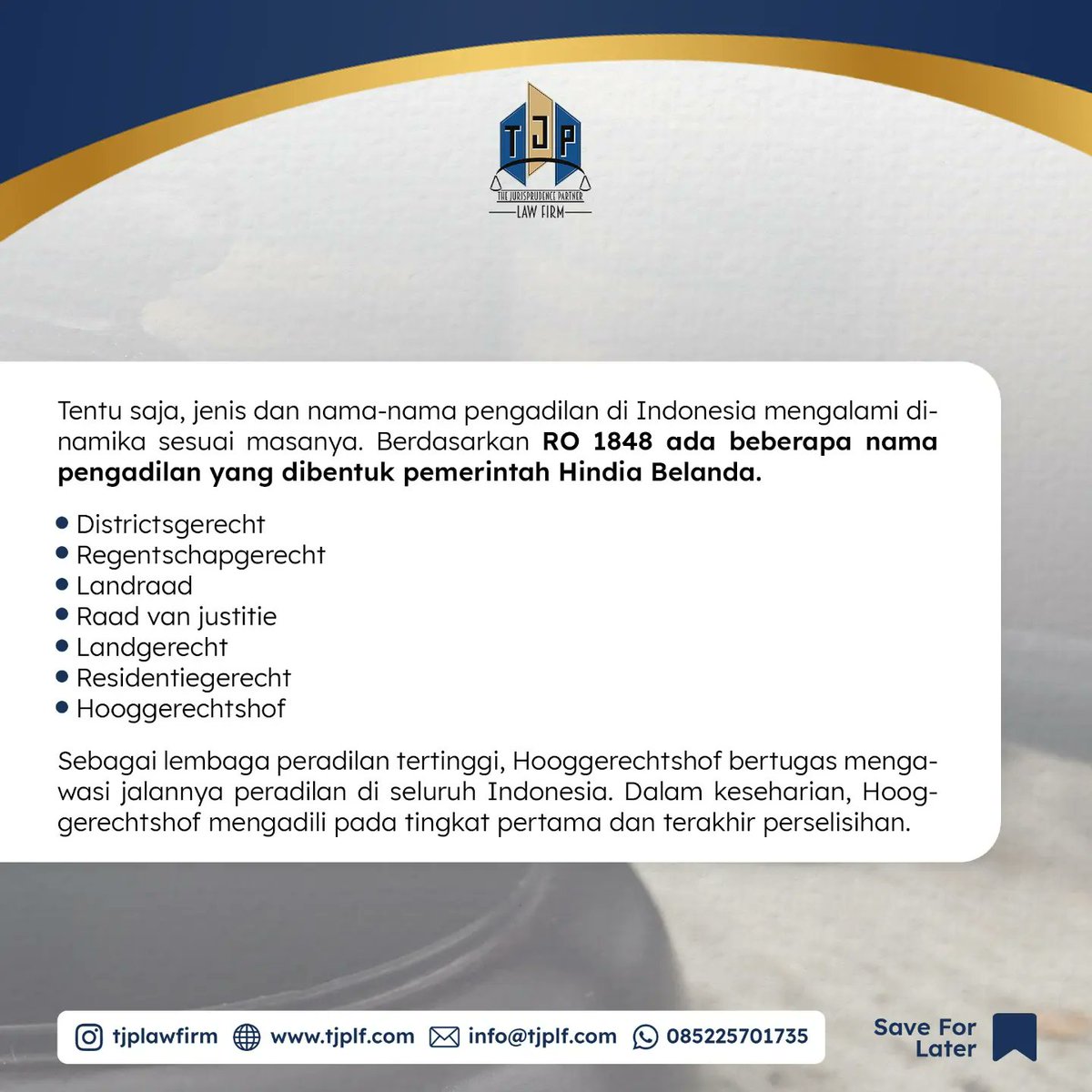 TJPLawFirm's tweet photo. Jauh sebelum merdeka, Indonesia diketahui mempunyai beberapa jenis pengadilan. Simak ulasannya. 

#advokat #lawyer #pengacara #pengadilan #peradilan https://t.co/1oSf02XMOq