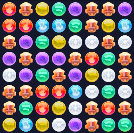 whelm_dev's tweet photo. Working on the AI for the Match 3 RPG and its showing me moves that I just blindly missed. Been staring at the same board layout for 112h and didn't see the 5 match, do you see it? 🤖 >🤪

#gamedev #indiedev #unity #madewithunity https://t.co/6ZhnRdhzzn