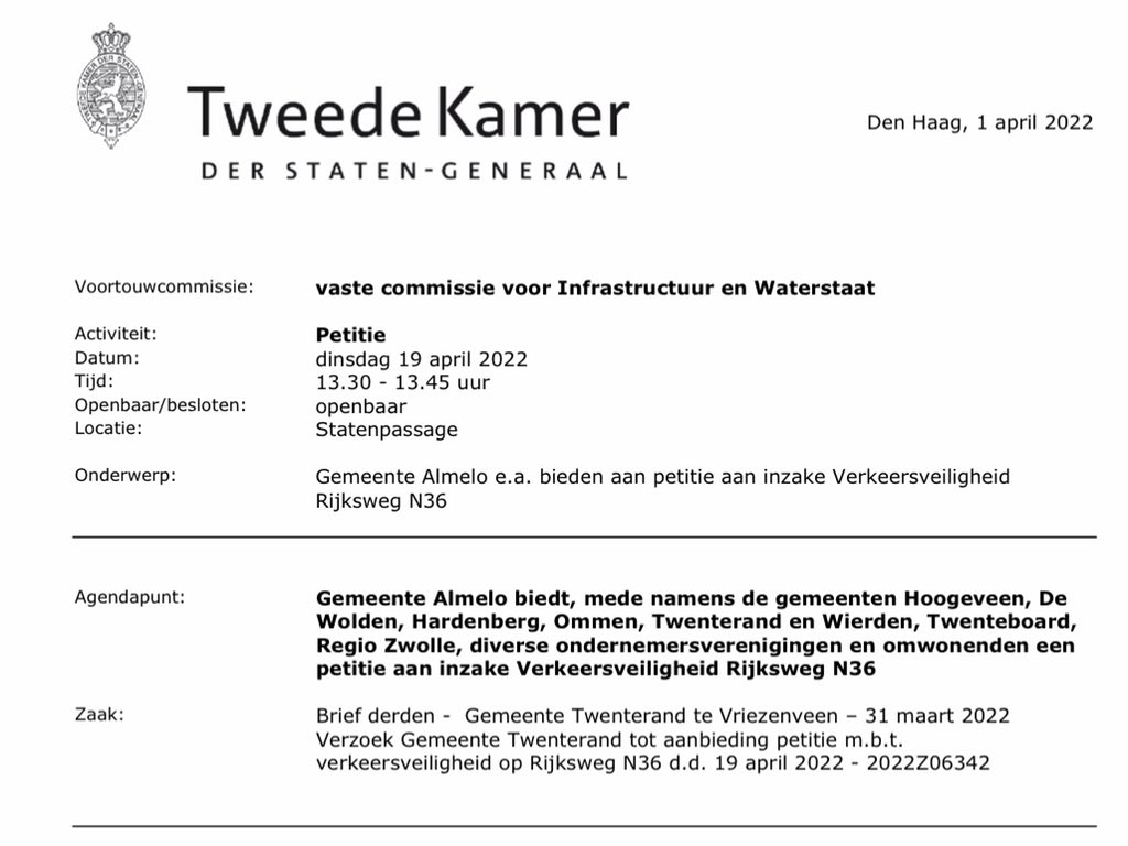 danielkoerhuis's tweet photo. Iedereen herinnert zich nog 8 februari  het vreselijke ongeluk op de N36. Goed dat @Gemeente_Almelo voor het debat verkeersveiligheid een petitie komt aanbieden om de N36 veiliger te maken.

@GemHoogeveen @GemDeWolden @GemHardenberg @GemeenteOmmen @GemTwenterand @GemWierden https://t.co/VHLr5or4p6