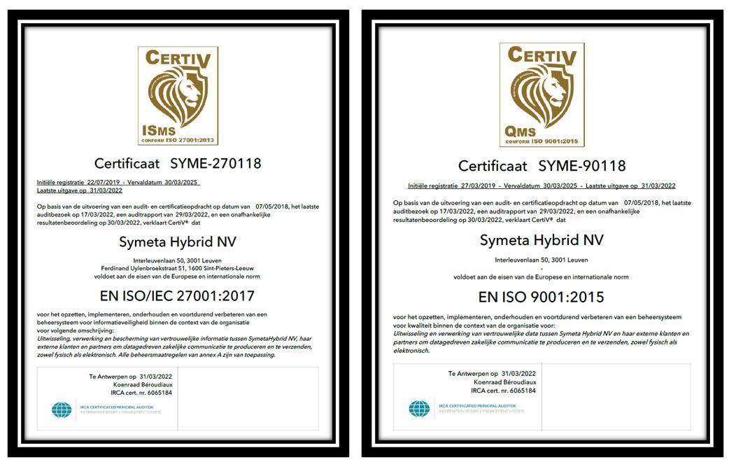 Symeta Hybrid nv (@symetahybrid_be) on Twitter photo 👏We did it! Met trots kunnen wij aankondigen dat <a href="/SymetaHybrid_Be/">Symeta Hybrid nv</a> de hernieuwing van #ISO9001 en #ISO27001 heeft behaald! Met de toekenning van deze certificaten voldoen we aan de normen op het gebied van kwaliteitsmanagement en informatiebeveiliging🔐
#certification #ISO #data 👏We did it! Met trots kunnen wij aankondigen dat <a href="/SymetaHybrid_Be/">Symeta Hybrid nv</a> de hernieuwing van #ISO9001 en #ISO27001 heeft behaald! Met de toekenning van deze certificaten voldoen we aan de normen op het gebied van kwaliteitsmanagement en informatiebeveiliging🔐
#certification #ISO #data
