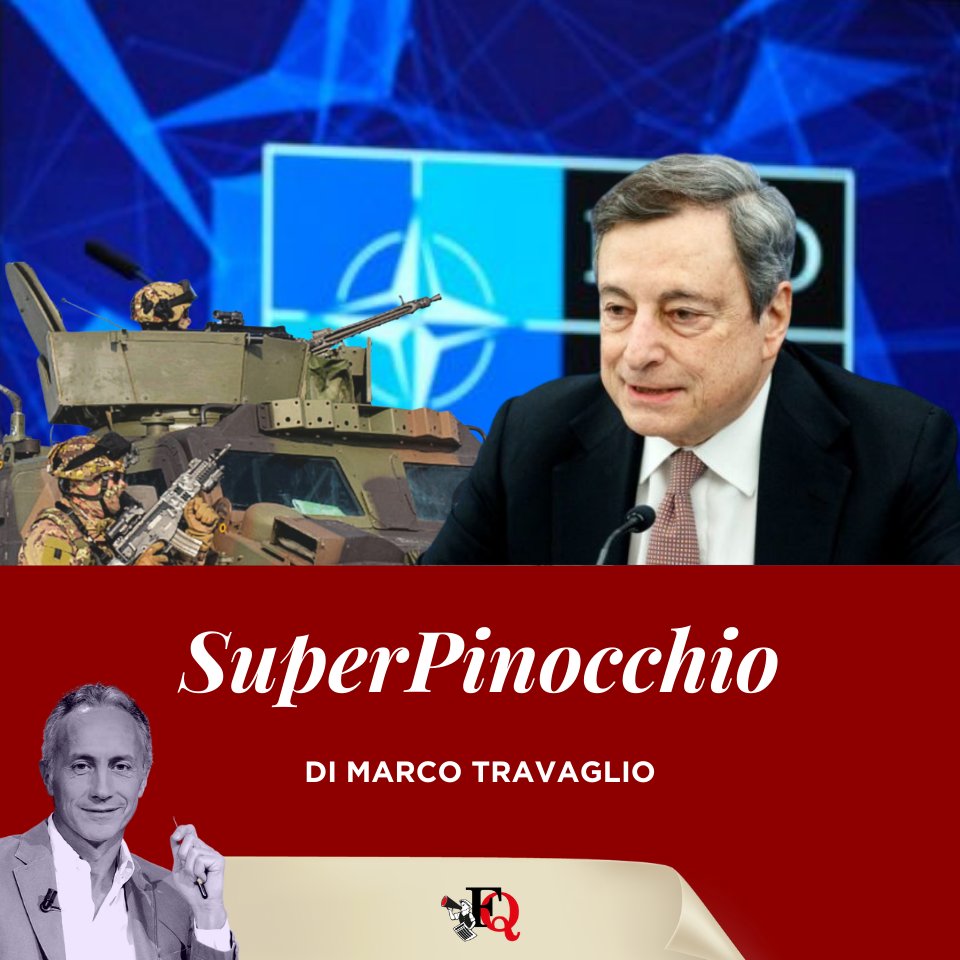 marcotravaglio's tweet photo. Il 25 marzo, dopo il vertice Nato, il segretario generale annuncia: “I membri han concordato di raddoppiare gli sforzi per rispettare l’impegno del 2014 di portare la spesa militare ad almeno il 2% del Pil entro il 2024”. Mario Draghi... [L'editoriale - https://t.co/XrQp2nmuyP] https://t.co/FLWOHNBCrk