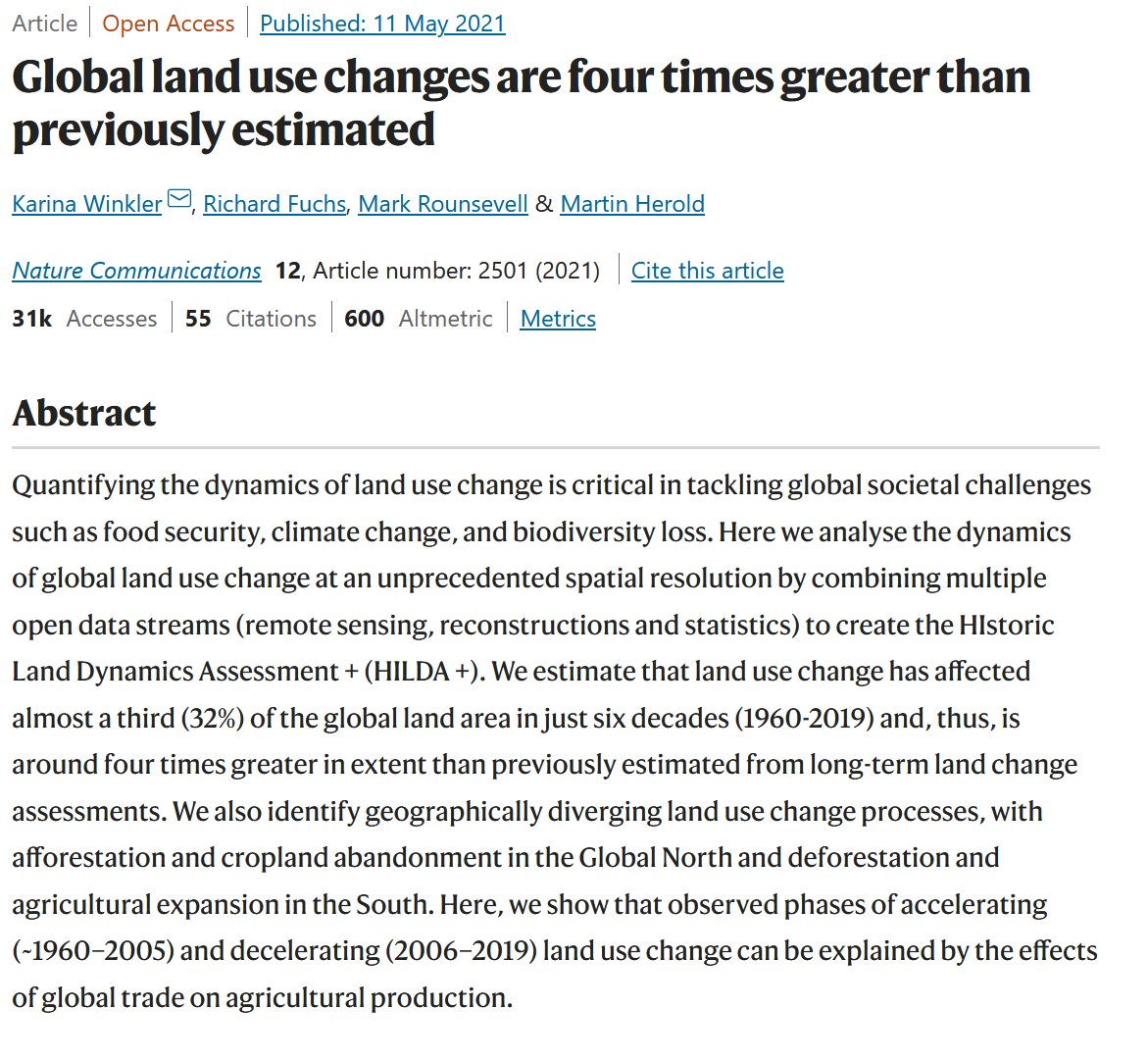 LandChange_KIT's tweet photo. Wow! Our paper "Global land use changes are four times greater than previously estimated" by @karina_wink et al. is among the TOP25 of last year's @NatureComms publications 🏆📜🎉 #NCOMTop25
https://t.co/4iKLyVPWdo https://t.co/D4IM3UtB17