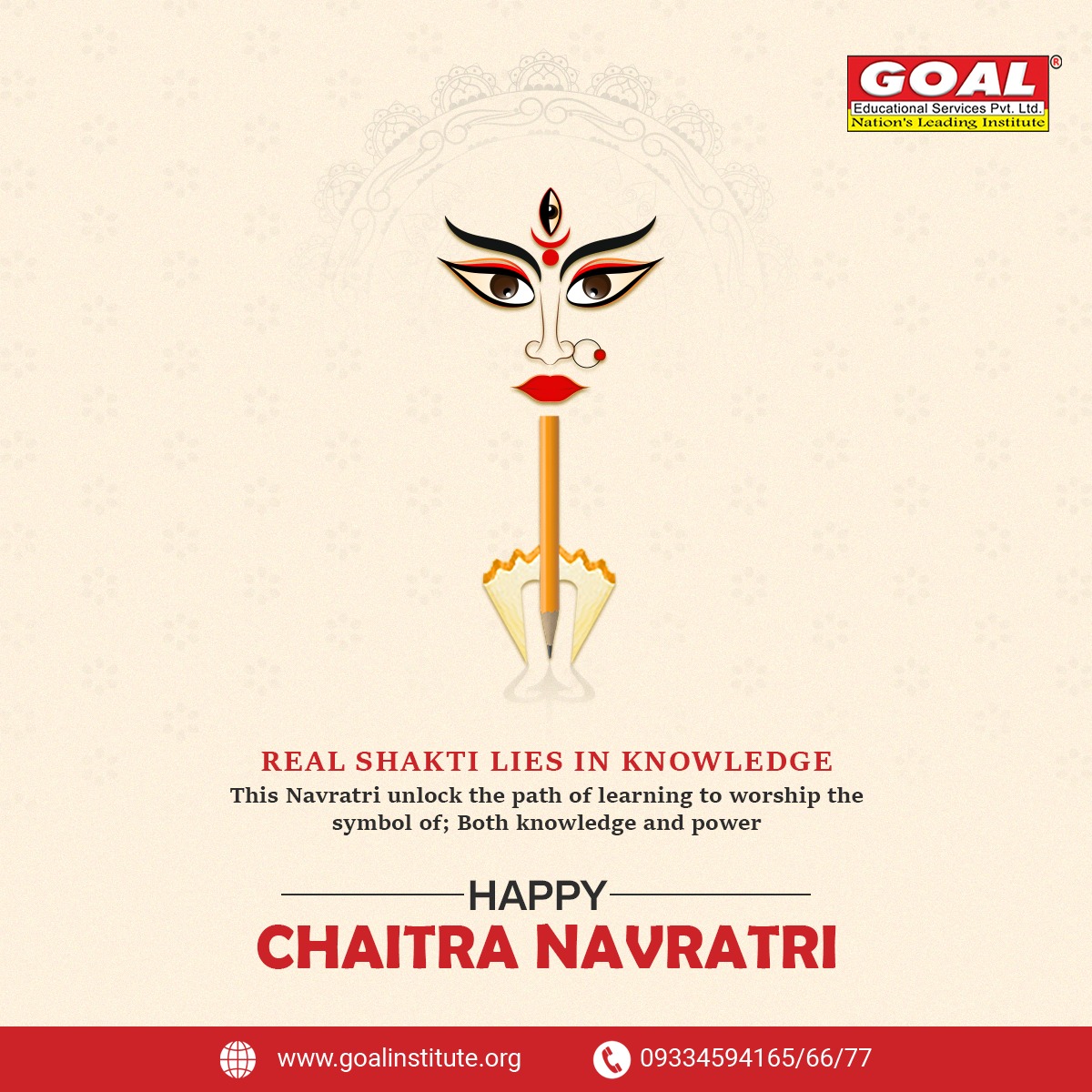 May Goddess Durga bless all with Knowledge, Success & Prosperity on the auspicious occasion of Navratri! 
GOAL Institute wishes you a Happy Chaitra Navratri.
.
.
#HappyChaitraNavratri #maadurga #festivevibes #festivalofdevinepowerofgodess