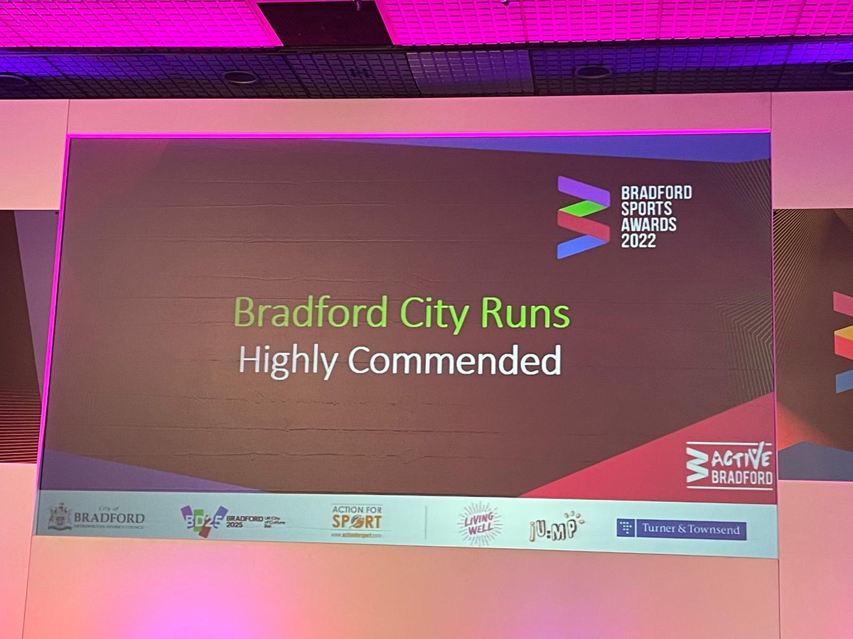 Well done to everyone who was recognised for their success over the last year at the <a href="/Active_Bradford/">Active Bradford</a> Sports Awards. It was a great evening! 
Our teams were recognised for <a href="/BDCityRuns/">BradfordCityRuns</a> (makes dancing in the rain worth it!) and the #haf2021 Summer of Fun.