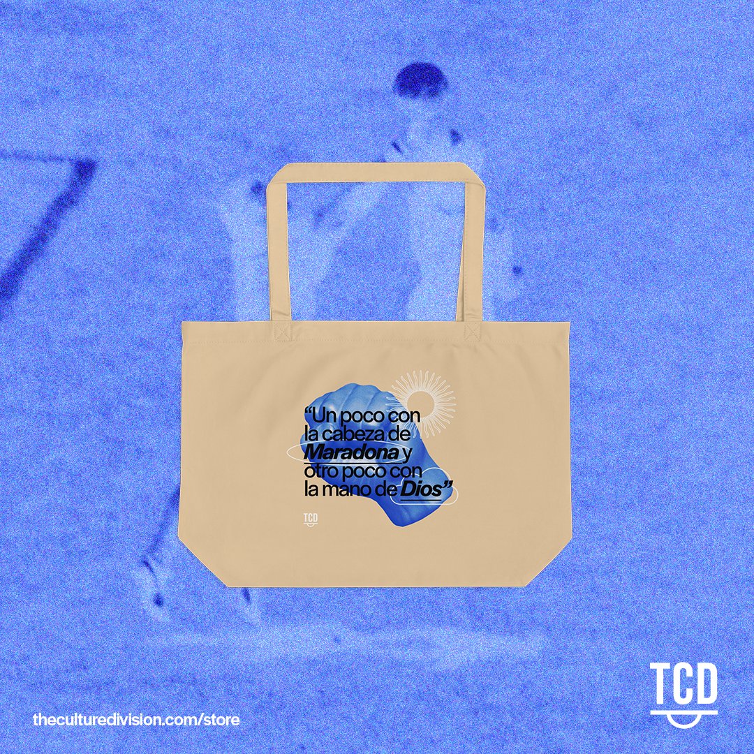 theculturedivis's tweet photo. Dios' Mano. 

To honour its place in footballing folklore, as well as the infamy of the man who said it, we’ve made it the centrepiece of the latest edition to store: the ‘Dios' Mano ‘ tote. 

Available now. 

Standard → https://t.co/7lYAeil1yS
Grande → https://t.co/otapjBqs4F https://t.co/5Z8og35Wsl