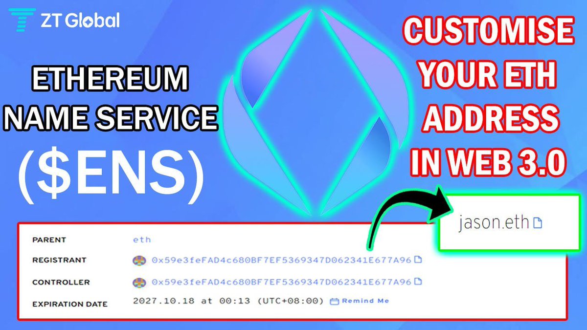 ZT_exchange's tweet photo. 📽️#ZTYoutube New video📽️

🌏Know about Ethereum name service ( $ENS) crypto token? 
@ensdomains 

▶️https://t.co/QI84ErgAw1

#ENS #EthereumNameService #Airdrop https://t.co/G2CsmaezHV