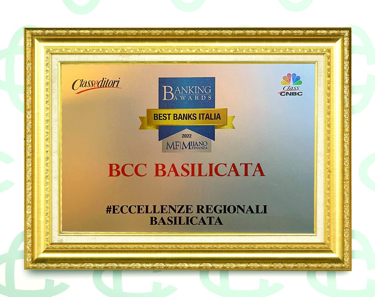 BccBasilicata's tweet photo. Premiati da @MilanoFinanza come miglior banca della #Basilicata. Grati a tutti coloro che quotidianamente si impegnano per ottenere i migliori risultati. #eccellenzeregionali #milanofinanza #bankingawards #StayTuned https://t.co/OfdlnWqE3k